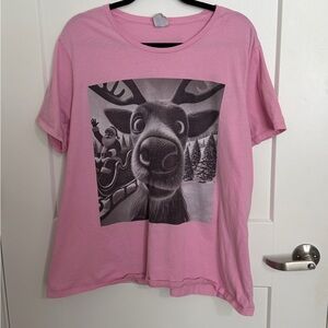 Pink Reindeer Graphic Funny T-Shirt 3XL